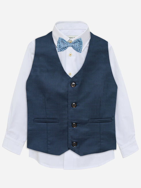 Navy Blue Herringbone Vest With Bow - Junior