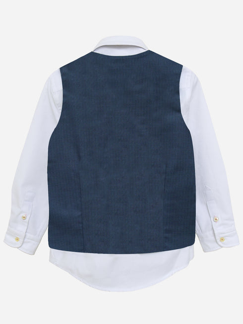 Navy Blue Herringbone Vest With Bow - Junior