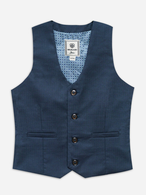 Navy Blue Herringbone Vest With Bow - Junior