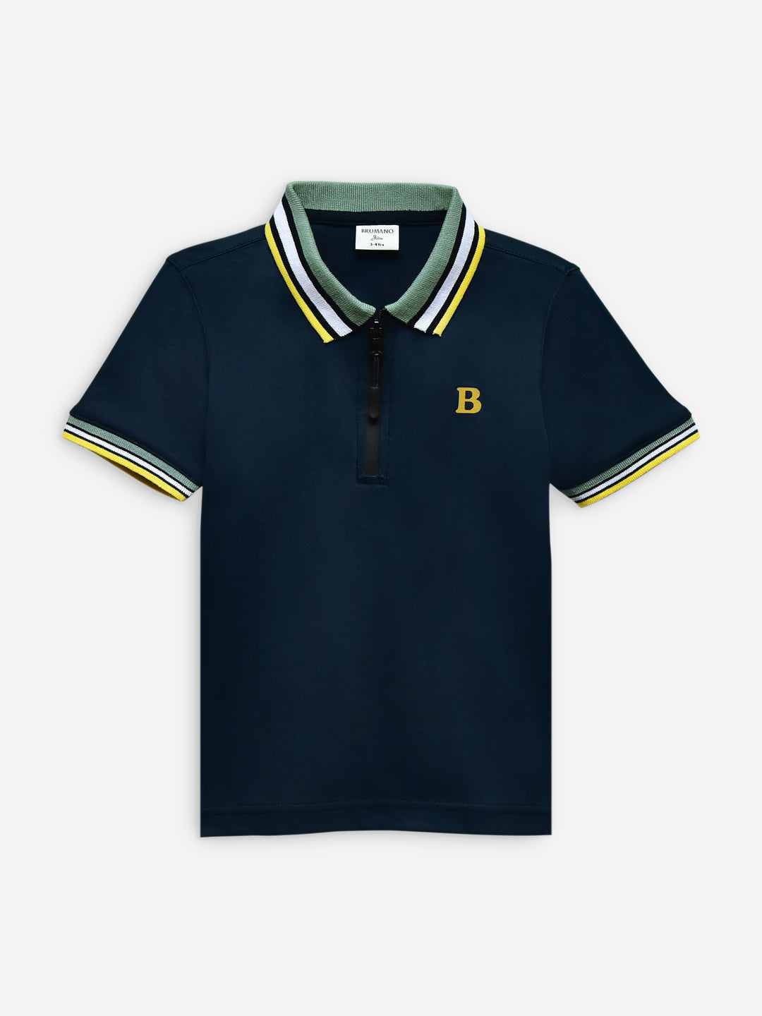 Navy blue interlock zipper polo with contrasting collar brumano pakistan