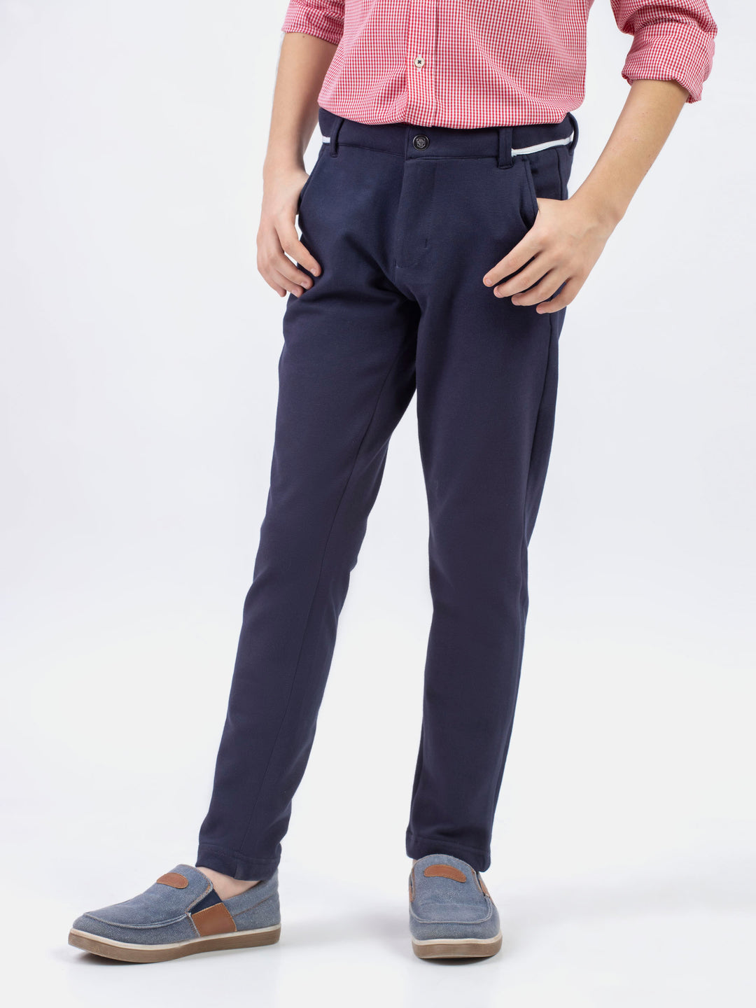 Navy blue knitted trouser with detailing brumano pakistan