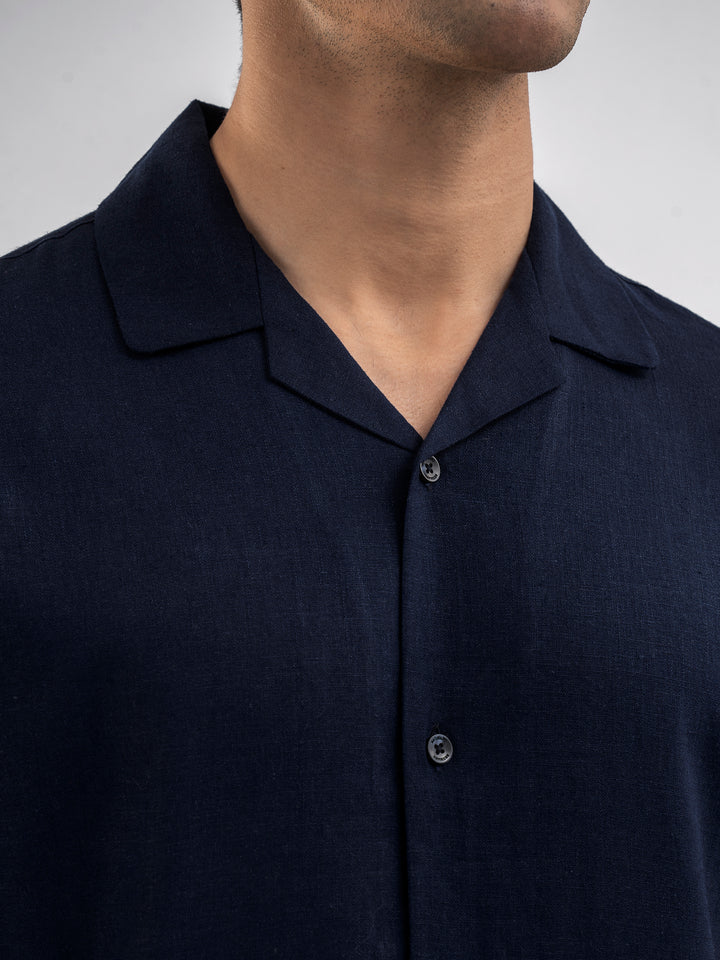 Navy Blue Light Weight Cuban Collar Shirt
