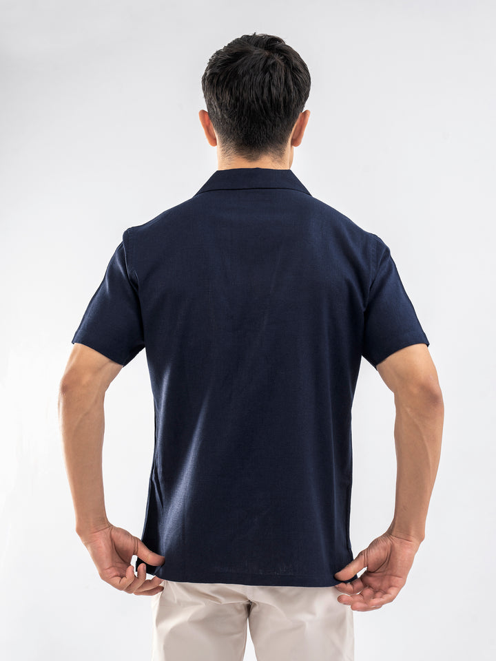 Navy Blue Light Weight Cuban Collar Shirt