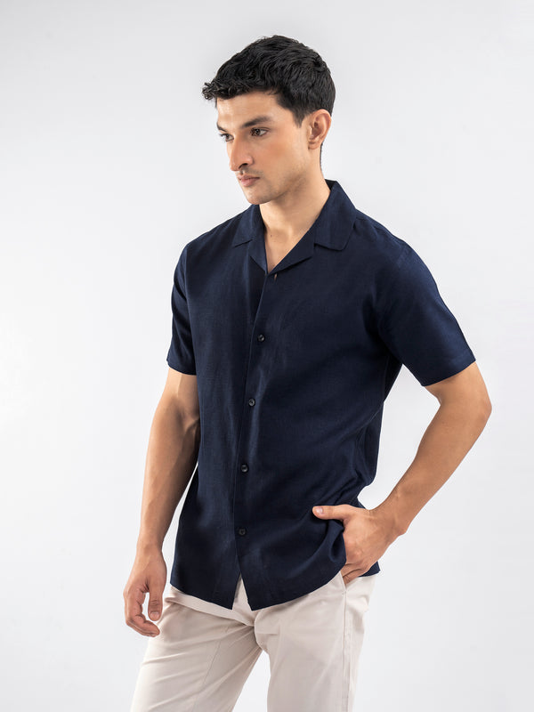 Navy Blue Light Weight Cuban Collar Shirt