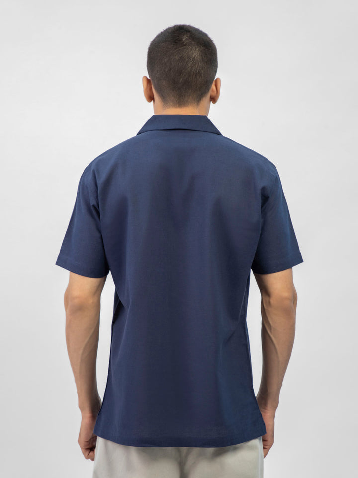 Navy Blue Linen Blended Half Sleeve Cuban Collar Shirt Brumano Pakistan