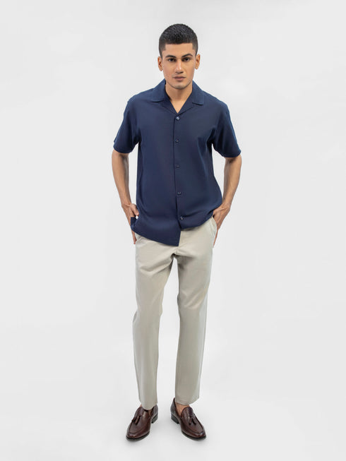 Navy Blue Linen Blended Half Sleeve Cuban Collar Shirt Brumano Pakistan