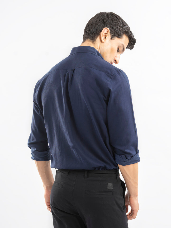Navy Blue Linen Button Down Shirt