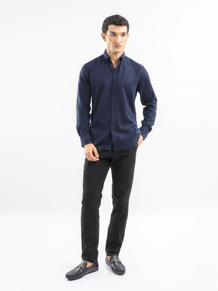 Navy Blue Linen Button Down Shirt