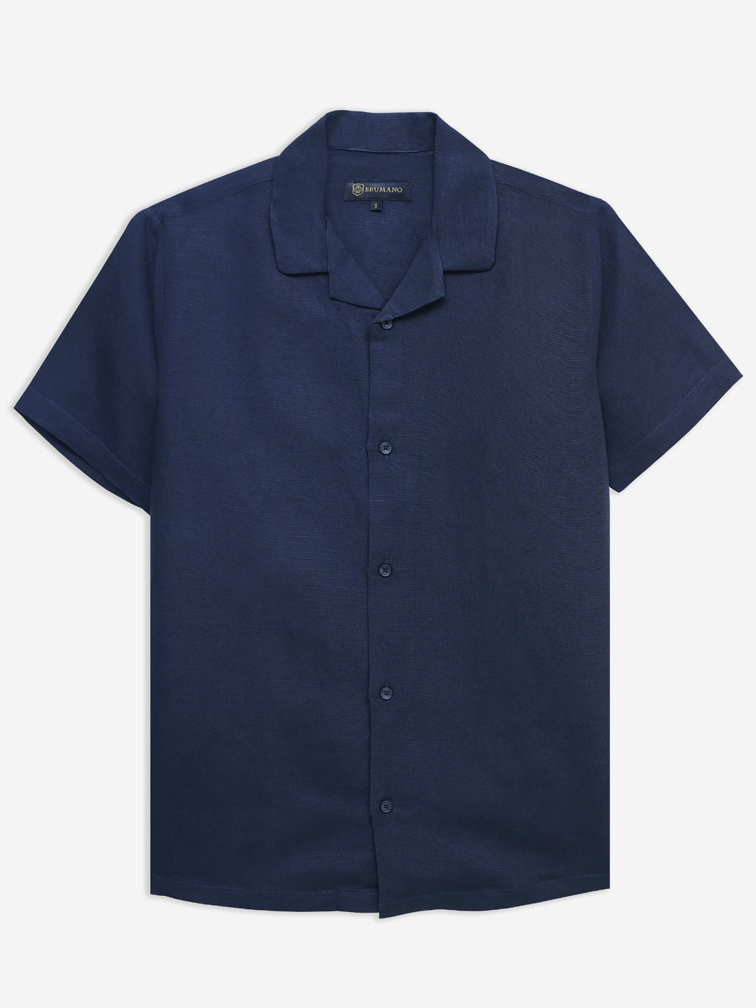 Navy Blue Linen & Viscose Blended Cuban Collar Shirt