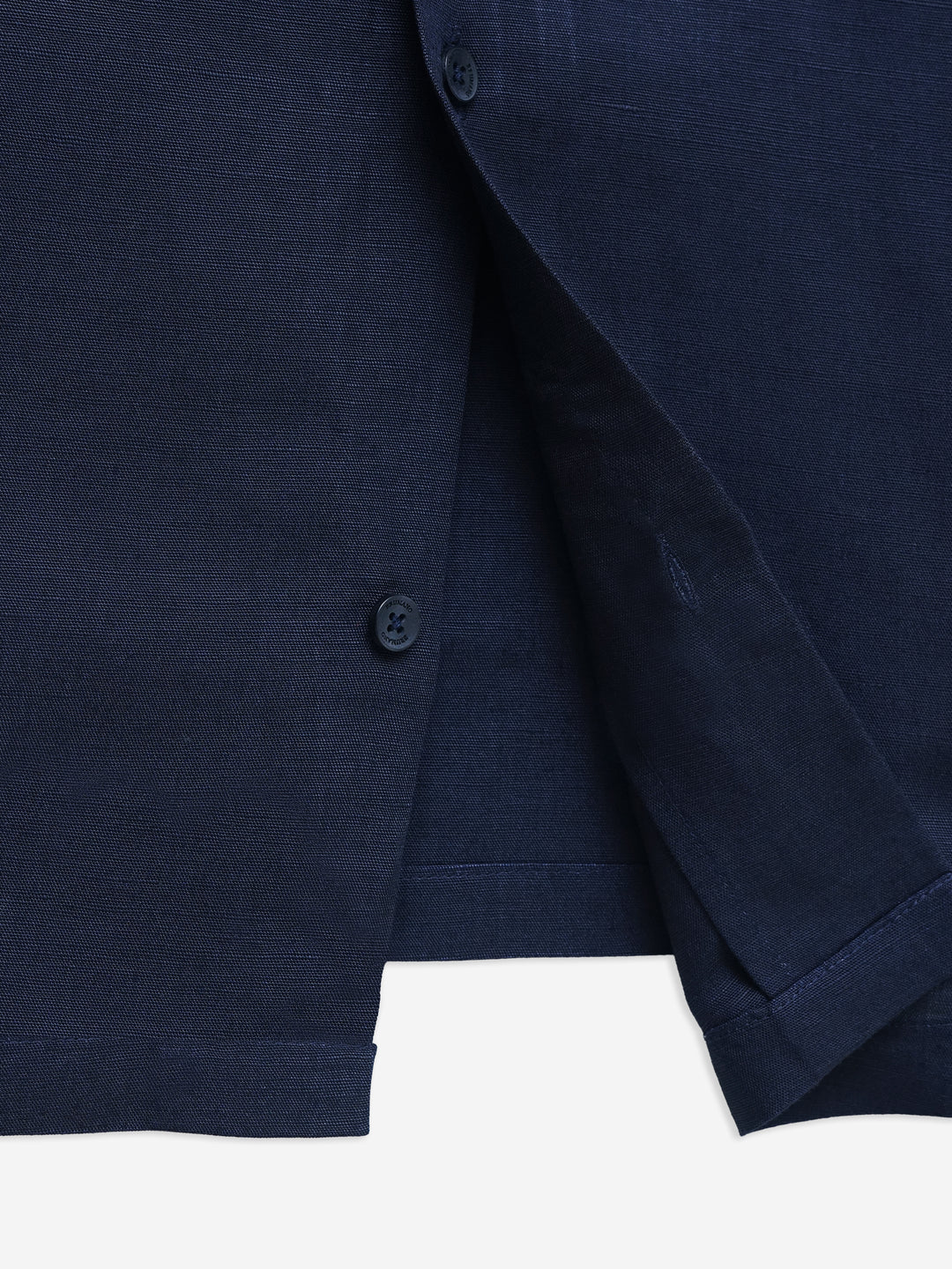 Navy Blue Linen & Viscose Blended Cuban Collar Shirt