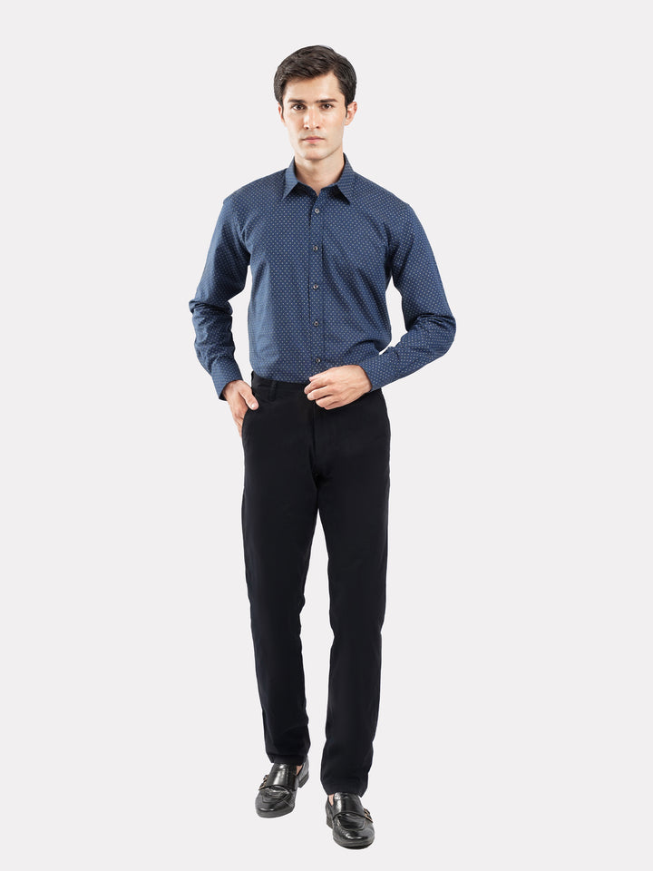 Navy Blue Melange Printed Shirt