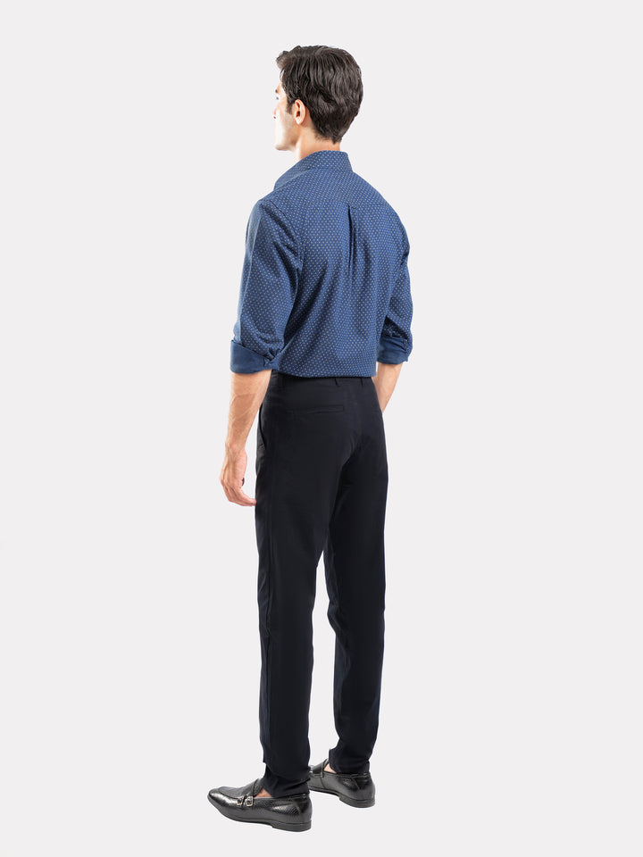 Navy Blue Melange Printed Shirt