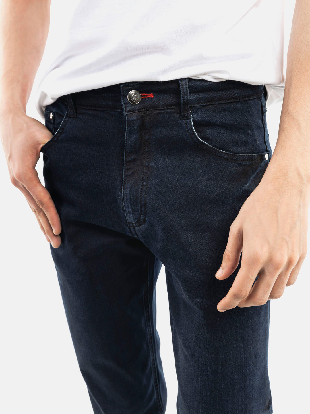 Navy blue micro modal slim fit denim jeans brumano pakistan