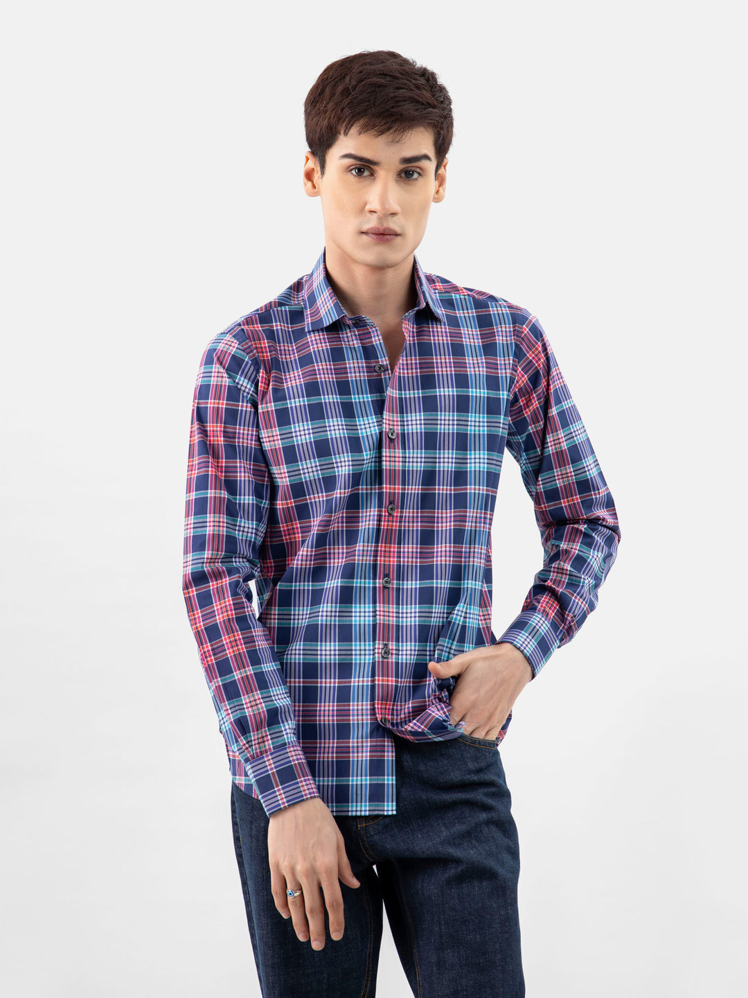 Navy blue multicolor checkered shirt brumano pakistan