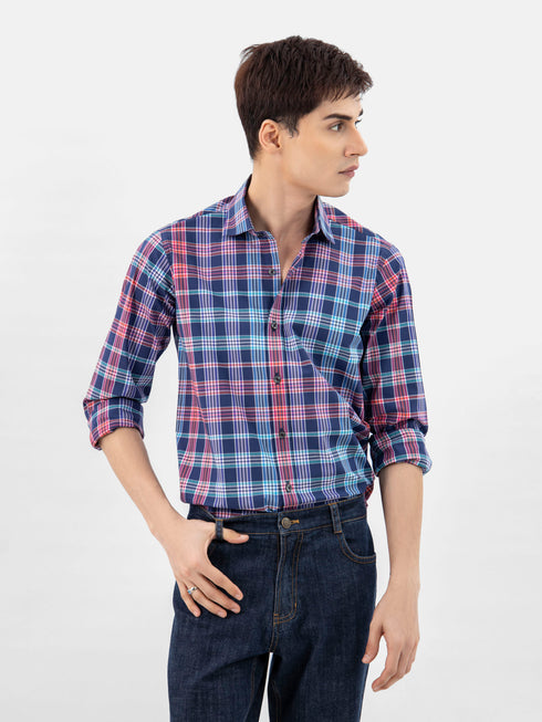 Navy Blue Multicolor Checkered Shirt Brumano Pakistan