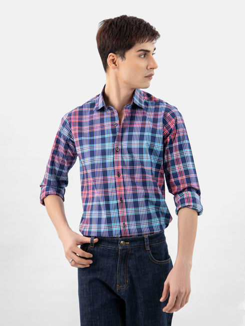 Navy Blue Multicolor Checkered Shirt Brumano Pakistan