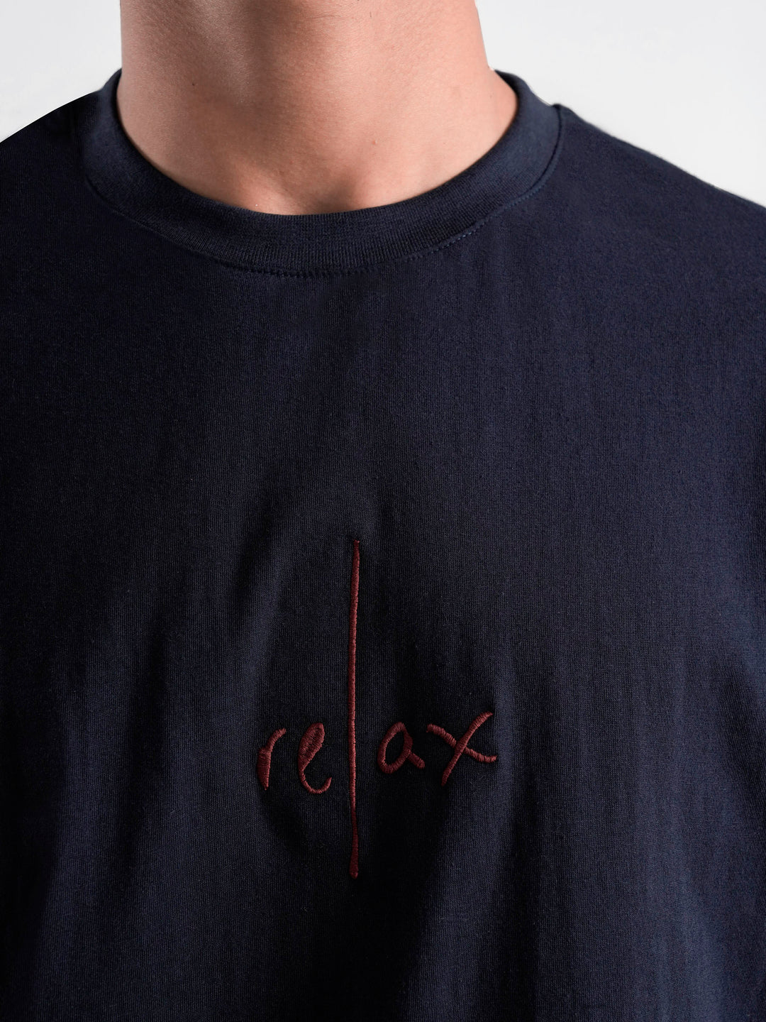 Navy Blue Oversized T-Shirt With Minimalist 'Relax' Embroidery