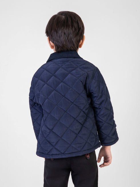 Navy Blue Padded Jacket With Corduroy Collar