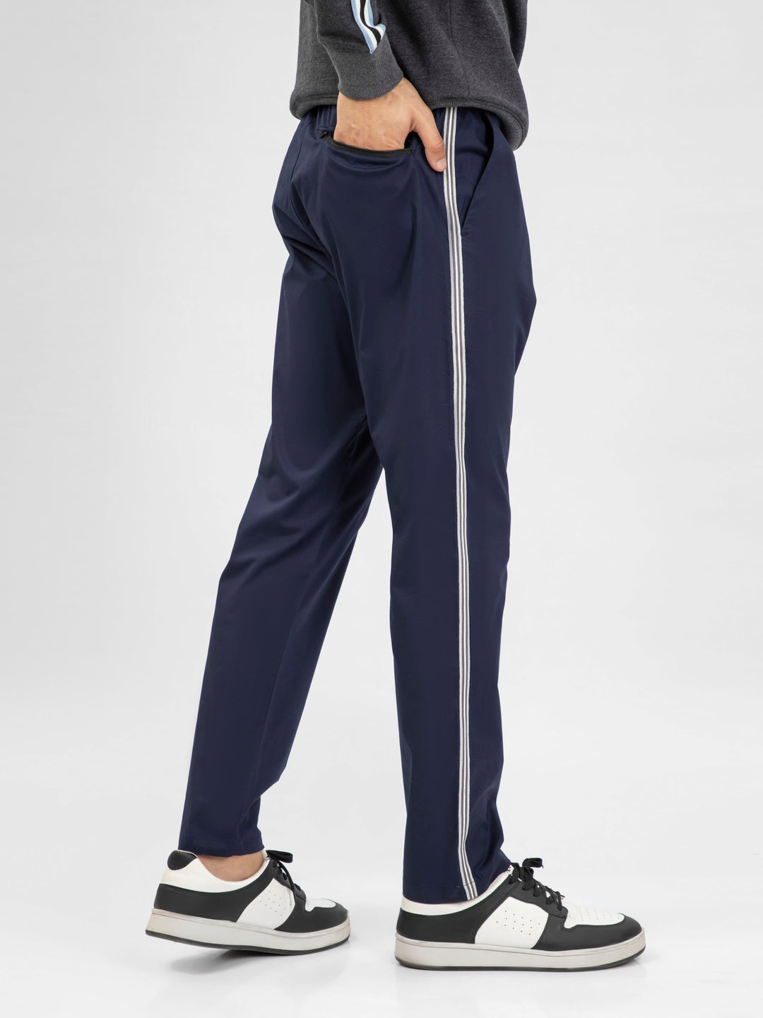 Navy Blue Pajama With Contrasting Detailing side view — Brumano Pakistan