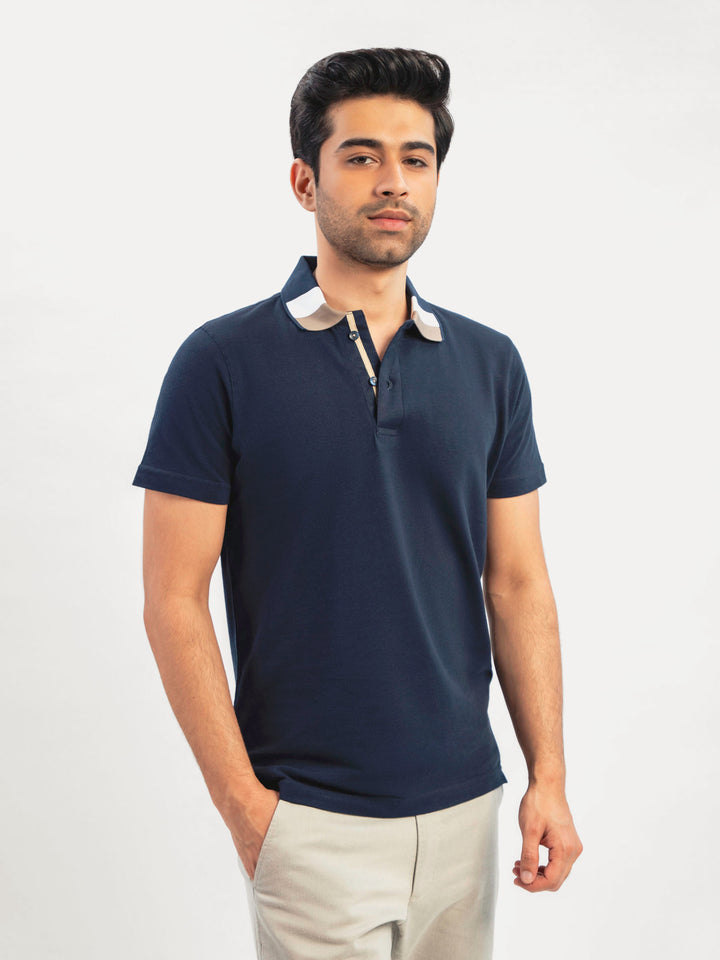 Navy Blue Polo With Sporty Brown Collar Brumano Pakistan