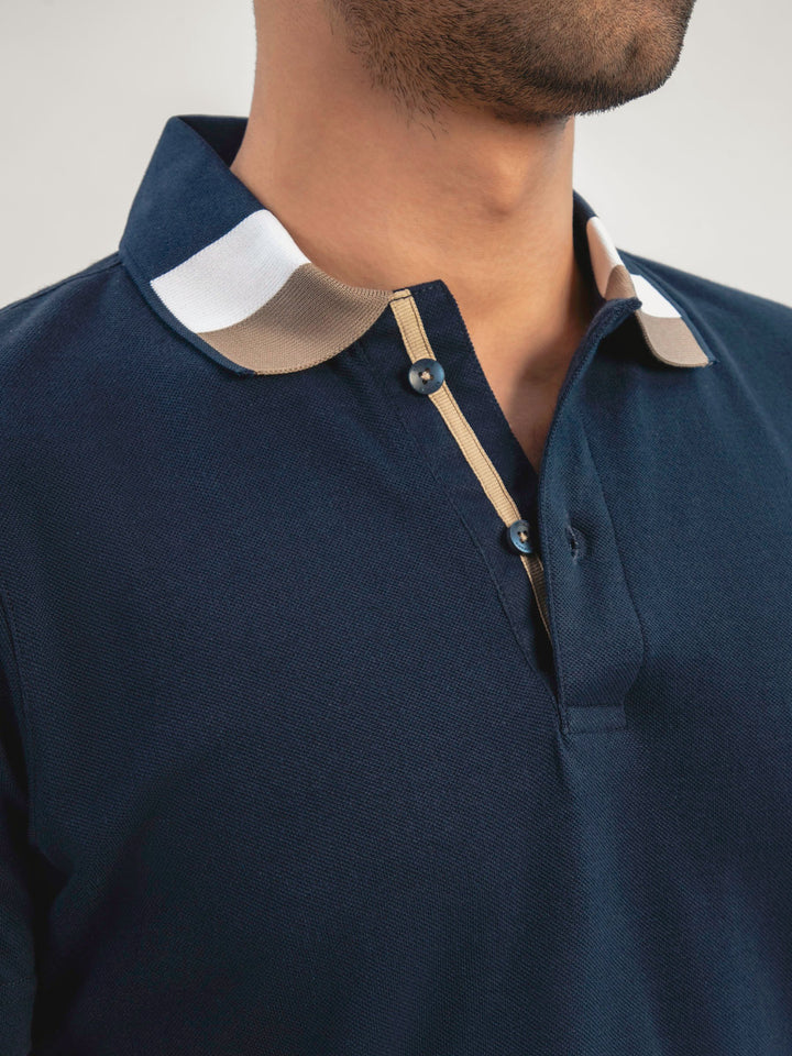 Navy Blue Polo With Sporty Brown Collar Brumano Pakistan