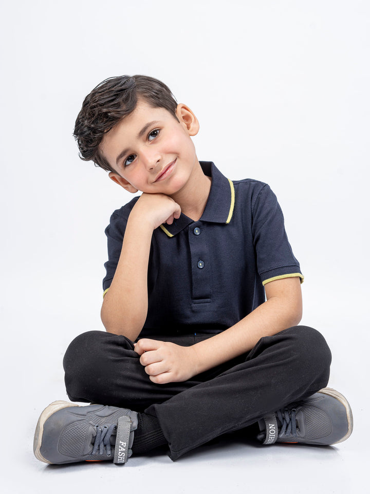 Navy Blue Polo With Tipping Collar