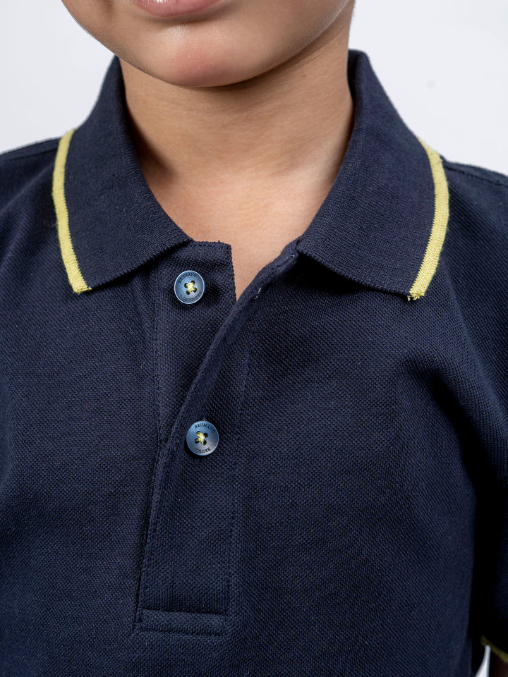 Navy Blue Polo With Tipping Collar