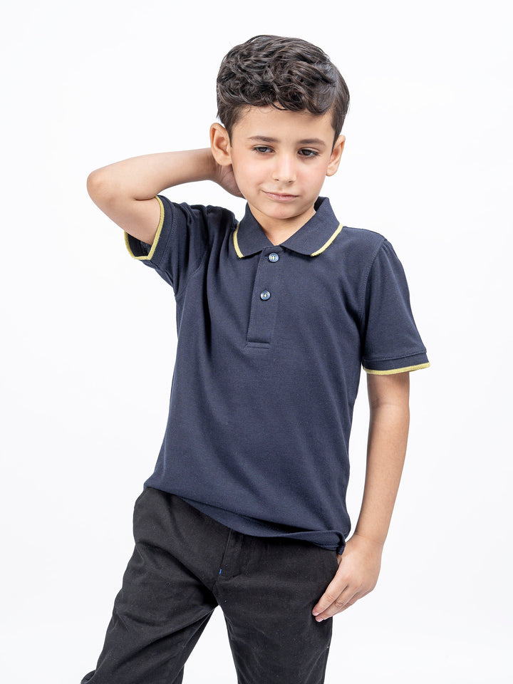 Navy Blue Polo With Tipping Collar