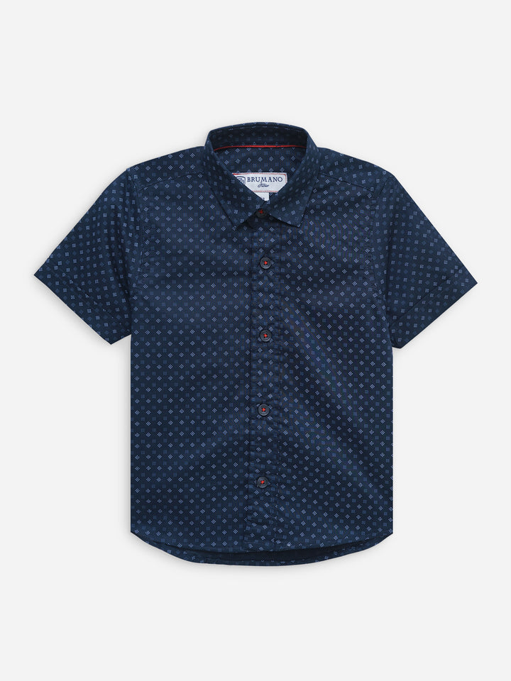 Navy Blue Printed Half Sleeve Casual Shirt