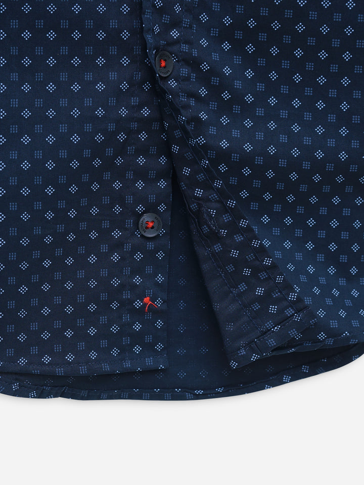 Navy Blue Printed Half Sleeve Casual Shirt