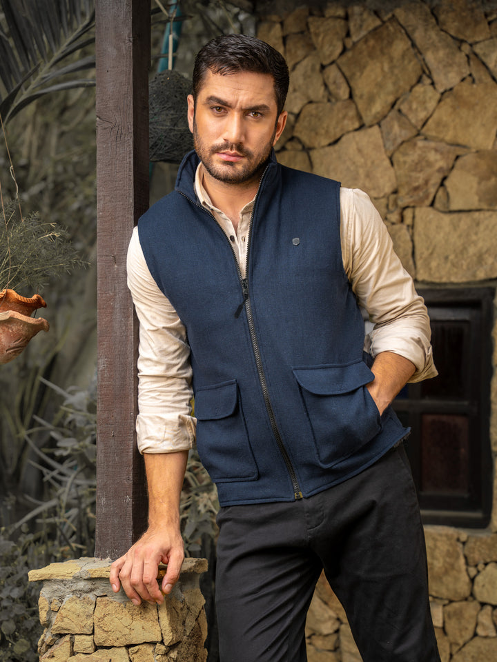 Navy Blue Quilted Sleeveless Jacket