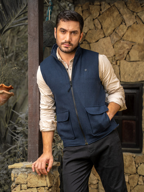 Navy Blue Quilted Sleeveless Jacket