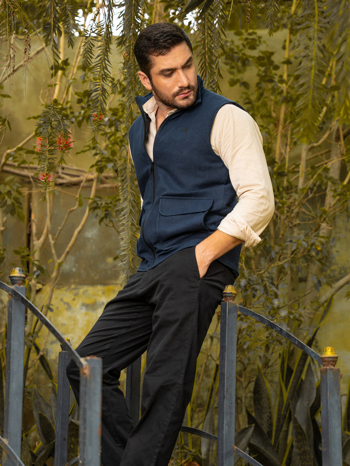 Navy Blue Quilted Sleeveless Jacket