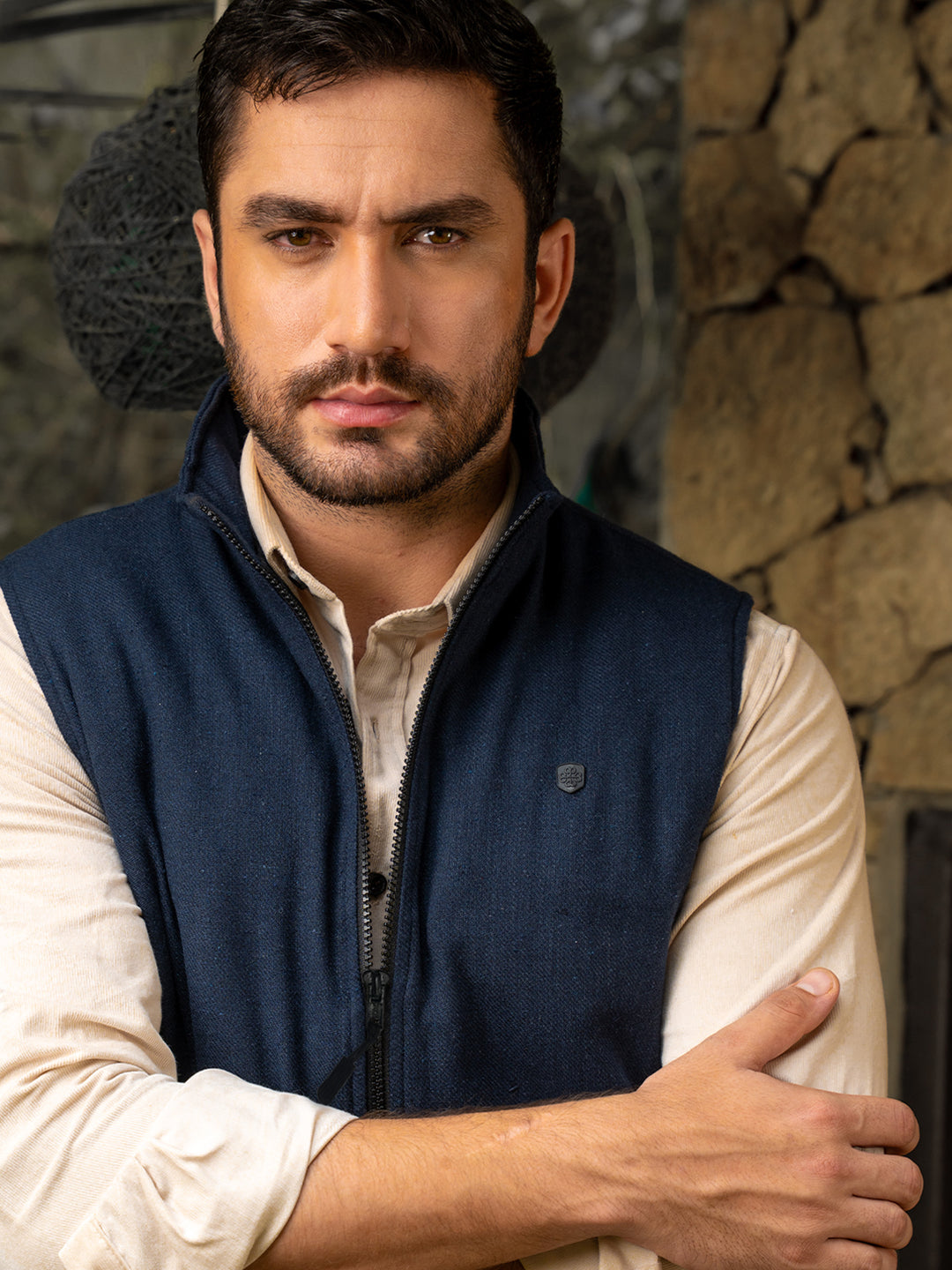 Navy Blue Quilted Sleeveless Jacket