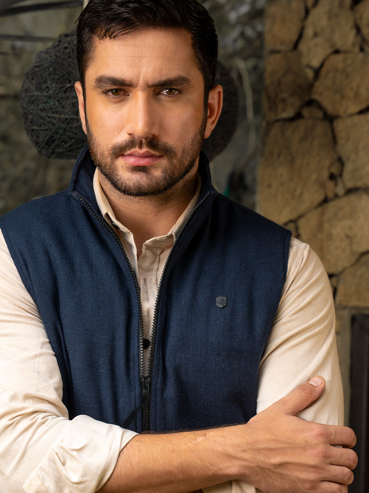 Navy Blue Quilted Sleeveless Jacket