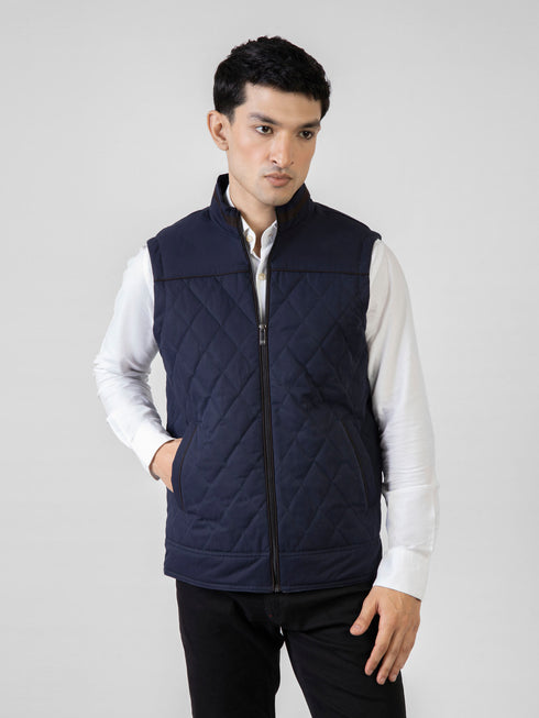 Navy Blue Quilted Sleeveless Jacket