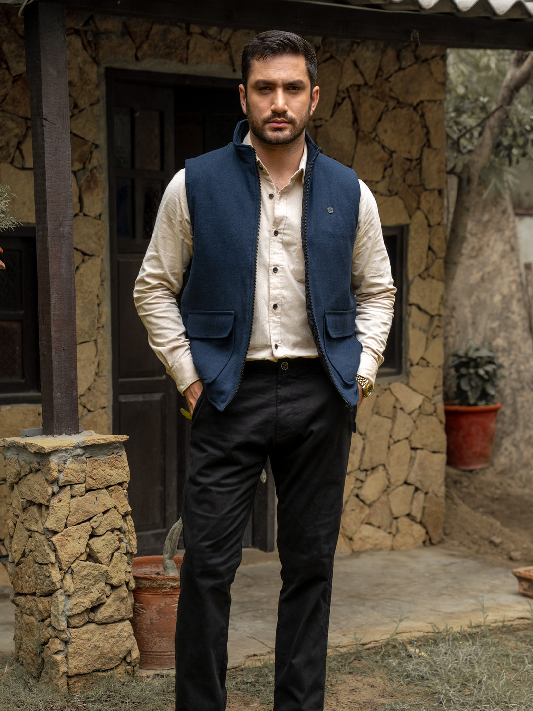 Navy Blue Quilted Sleeveless Jacket