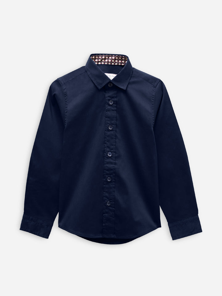 Navy Blue Satin Formal Shirt - Junior