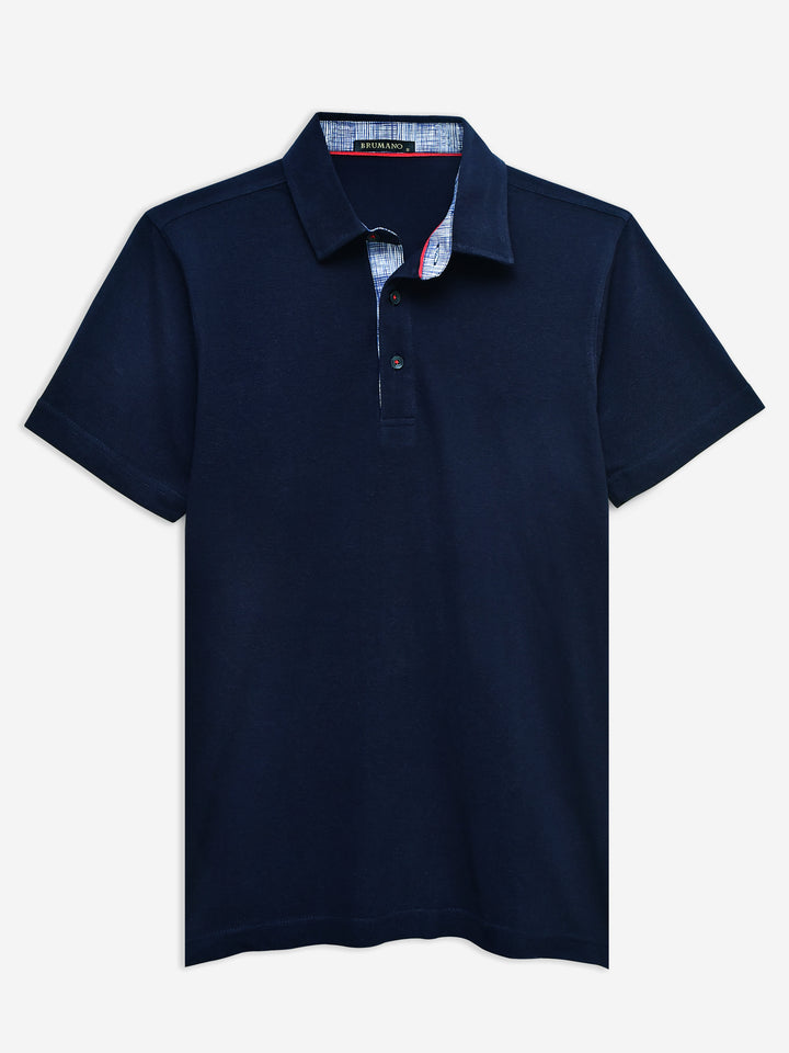 Navy Blue Self Collar Polo With Contrasting Detailing