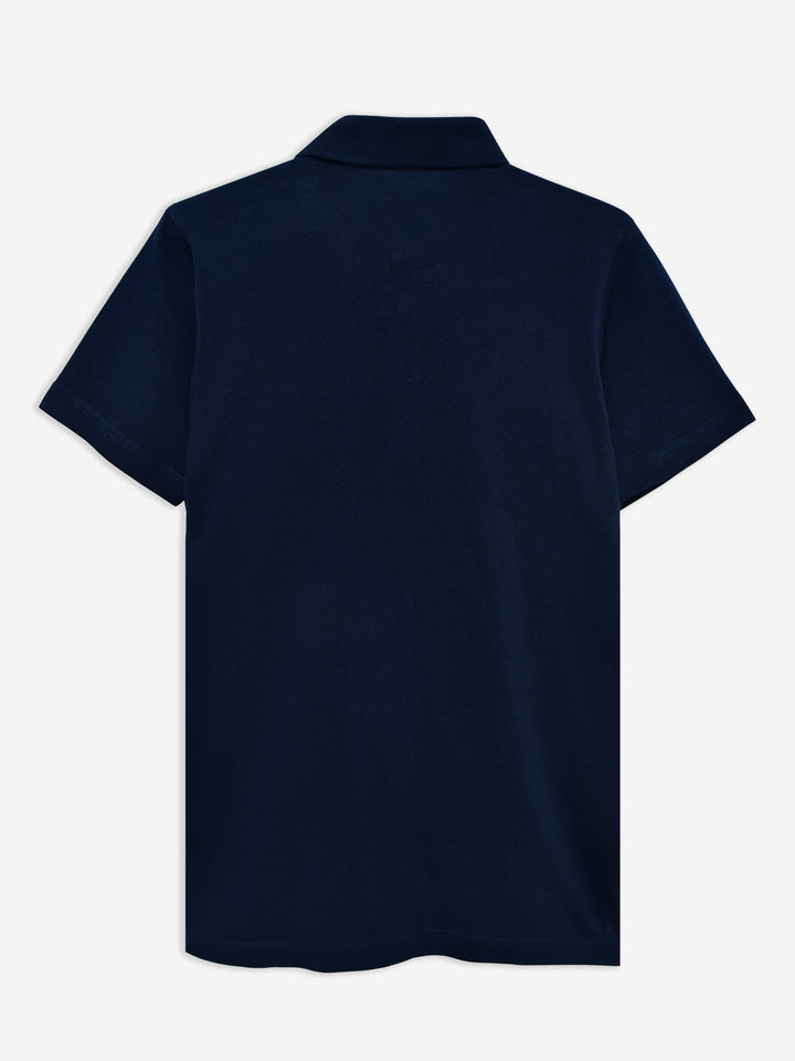 Navy Blue Self Collar Polo With Contrasting Detailing