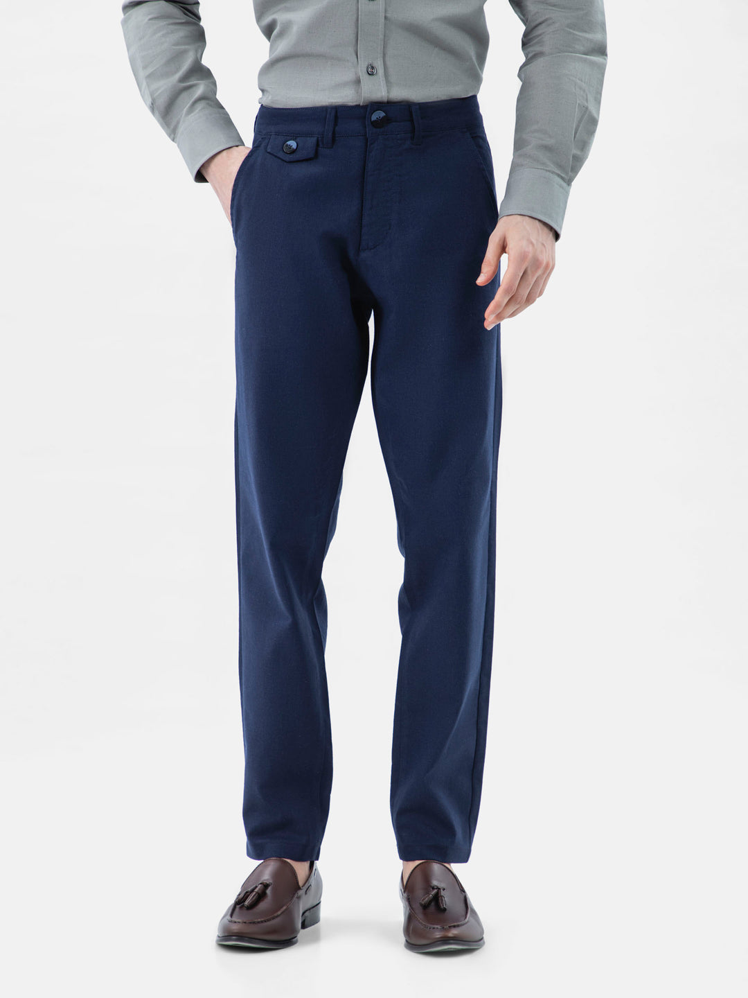 Navy Blue Semi Formal Linen Blended Chinos
