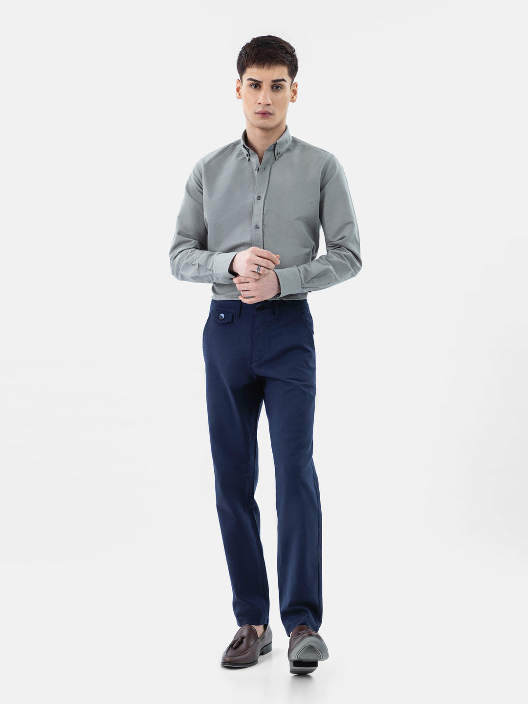 Navy Blue Semi Formal Linen Blended Chinos