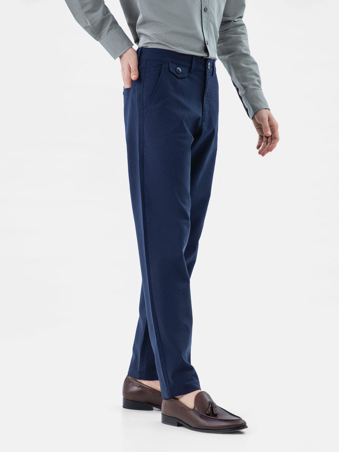 Navy Blue Semi Formal Linen Blended Chinos