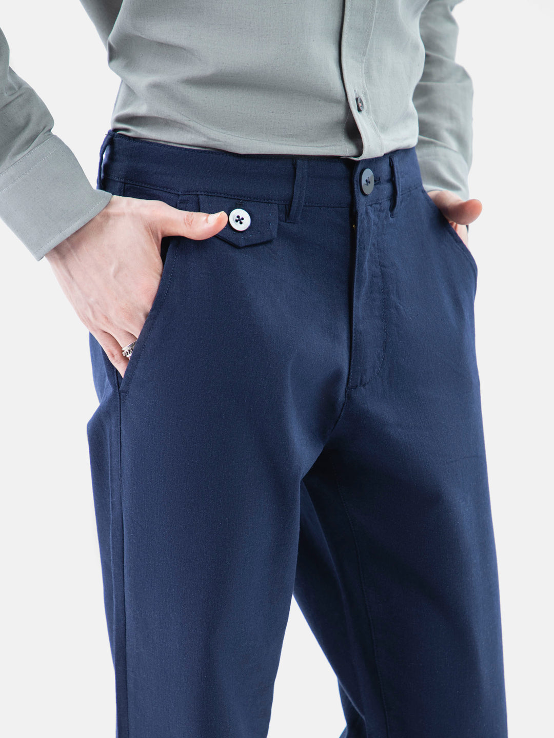 Navy Blue Semi Formal Linen Blended Chinos