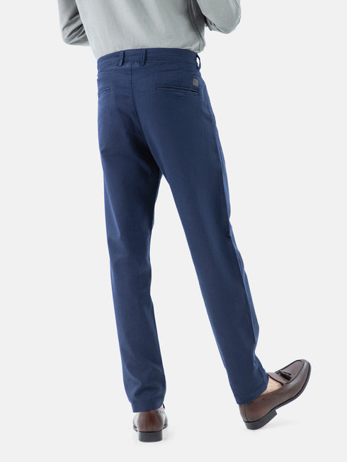 Navy Blue Semi Formal Linen Blended Chinos