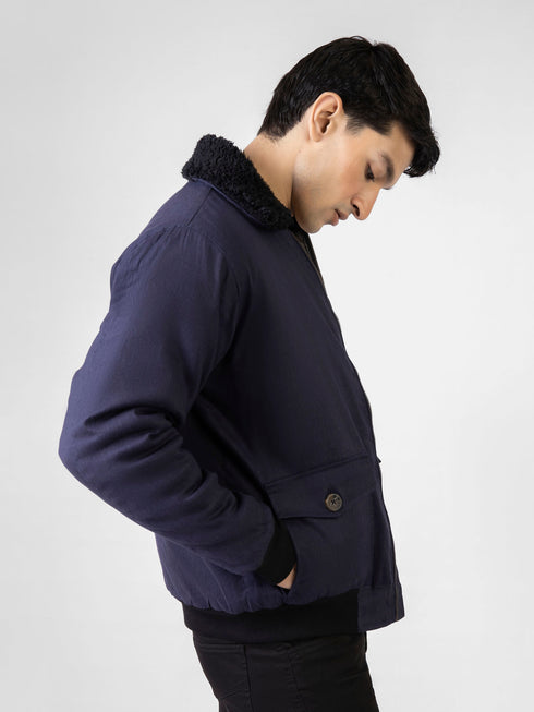 Navy Blue Sherpa Collar Aviator Jacket Brumano Pakistan