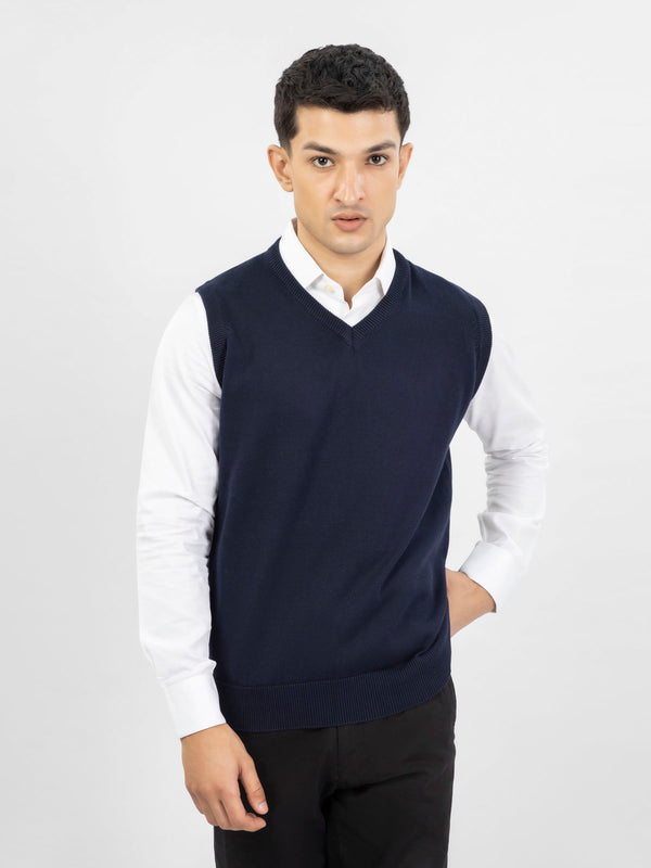 Navy Blue Sleeveless V-Neck Sweater