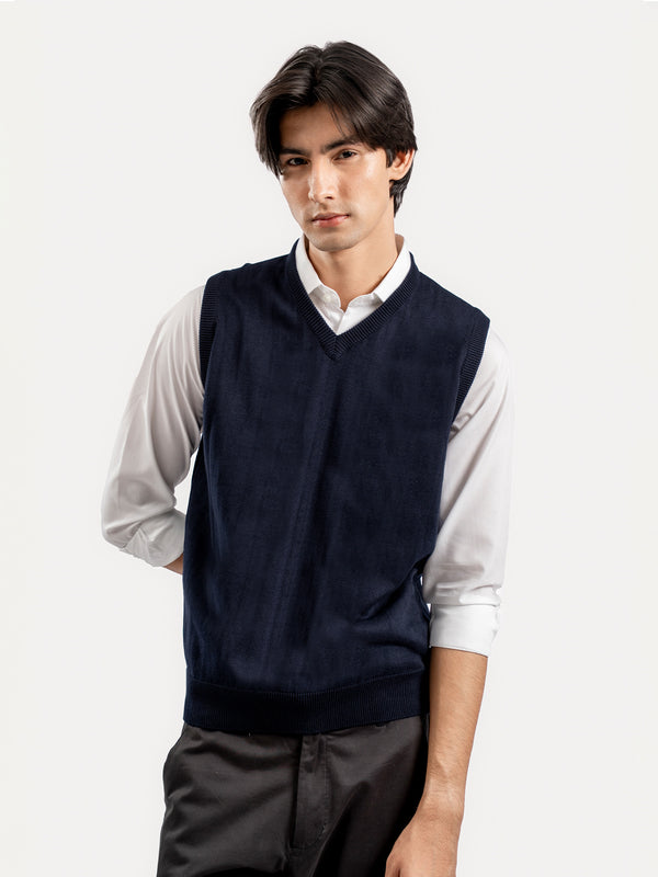 Navy Blue Sleeveless V-Neck Sweater