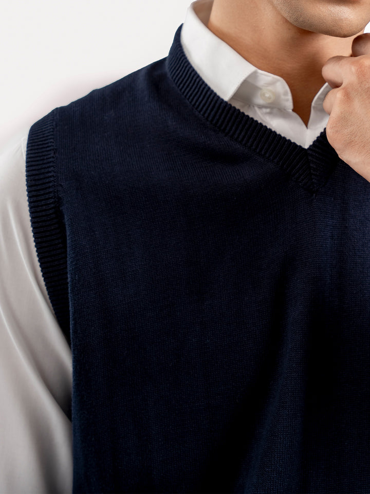 Navy Blue Sleeveless V-Neck Sweater