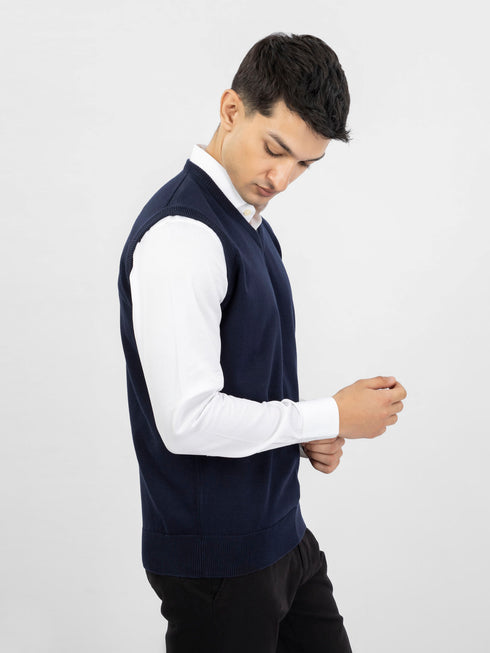Navy Blue Sleeveless V-Neck Sweater